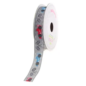 Race Car Silver Grosgrain Ribbon, 5/8-inch, 10-yard
