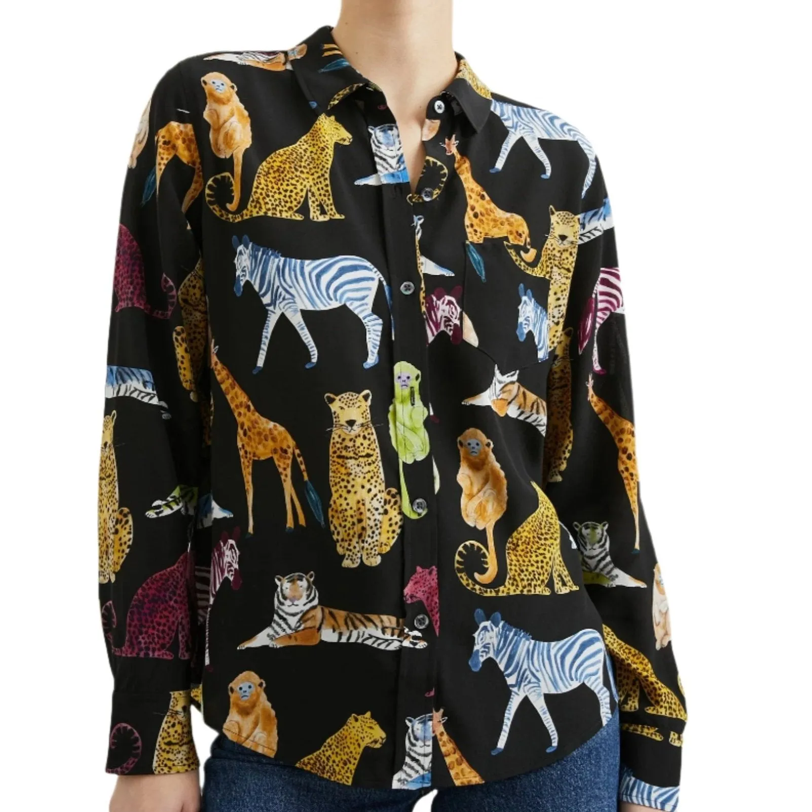 Rails Kate Shirt Silk Illustrated Animals