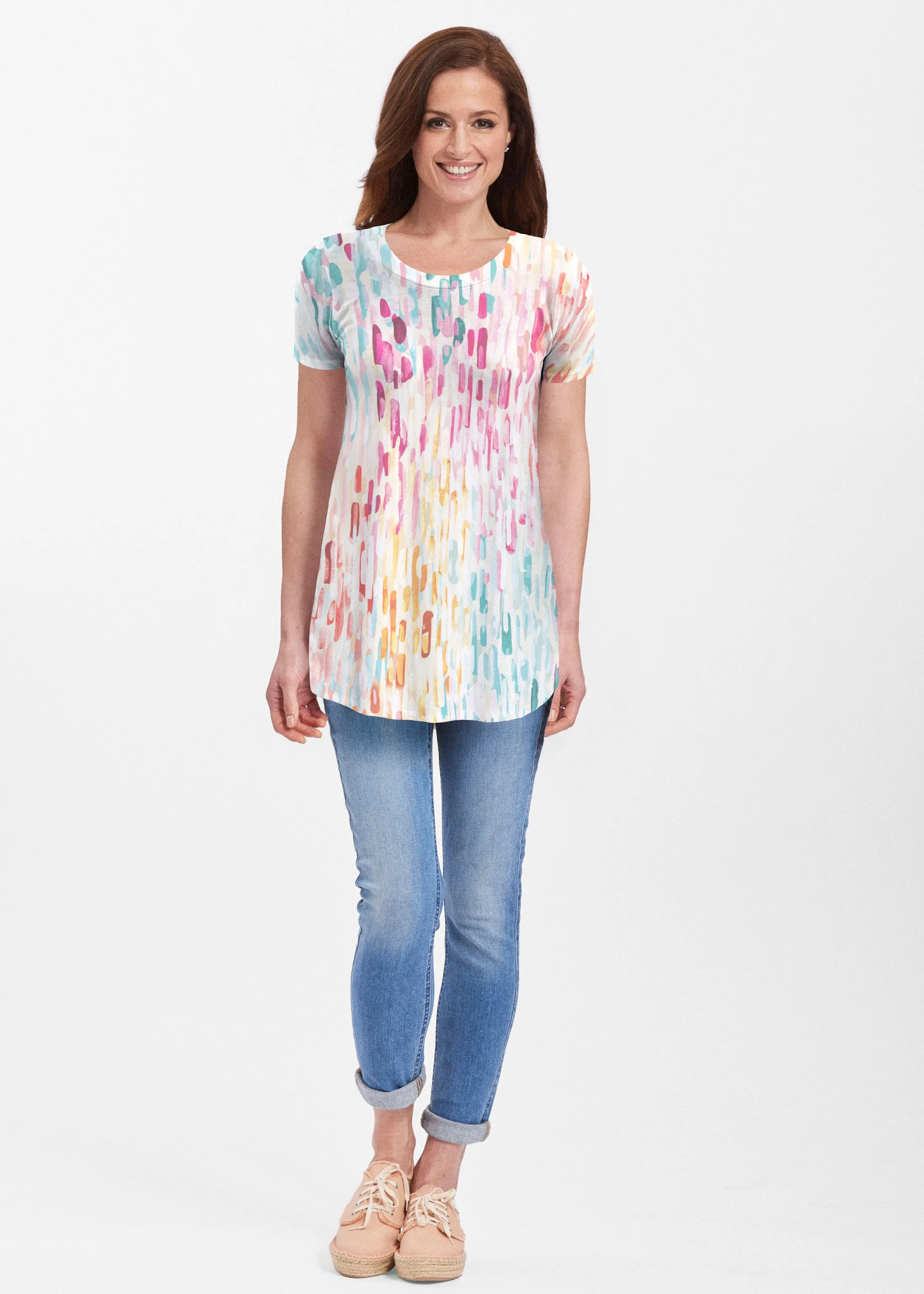 Rainbow Rain (16227) ~ Short Sleeve Butterknit tunic