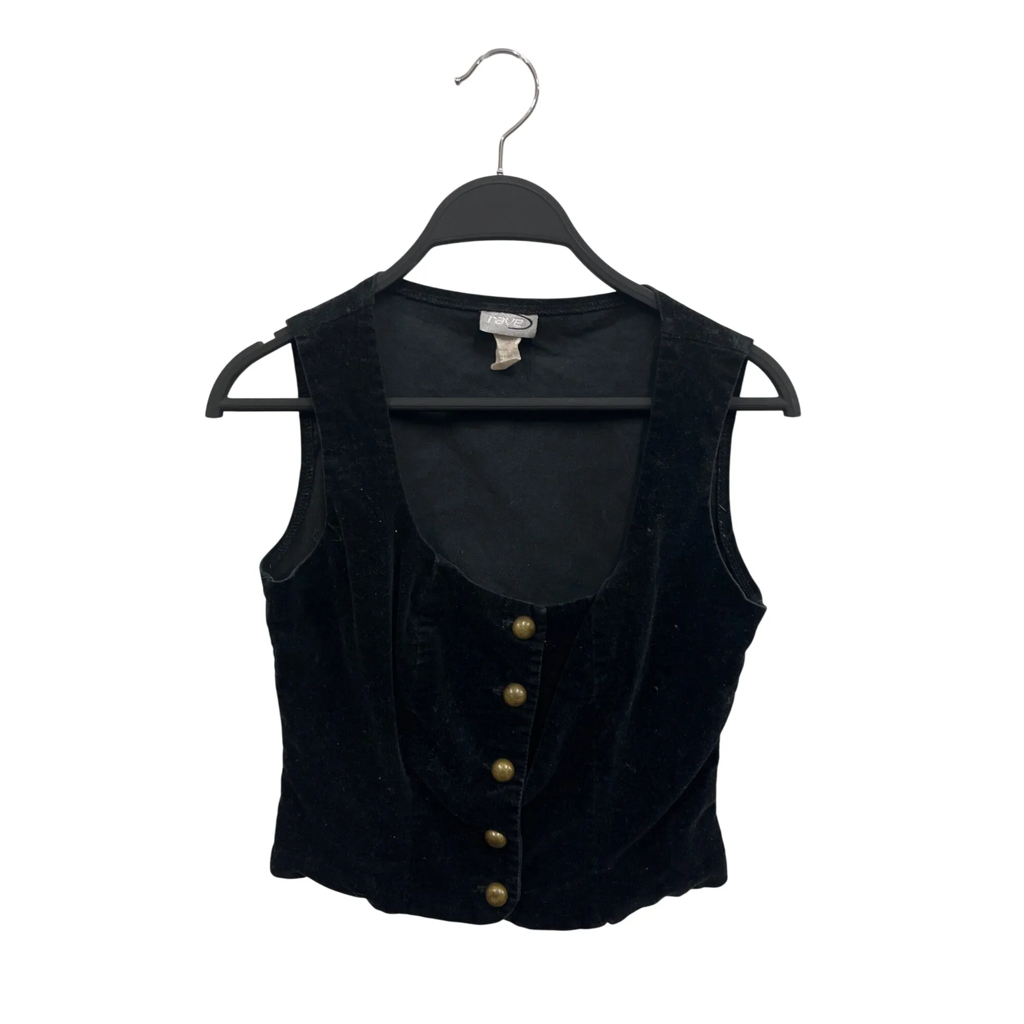 Rave Black Velvet Button-Up Sleeveless Vest Small