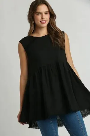 Raw Hem Round Neck Sleeveless Black Top - Effortless Style for Summer 2025