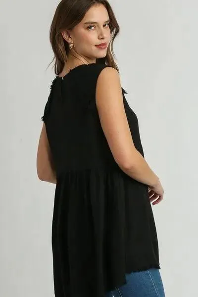Raw Hem Round Neck Sleeveless Black Top - Effortless Style for Summer 2025