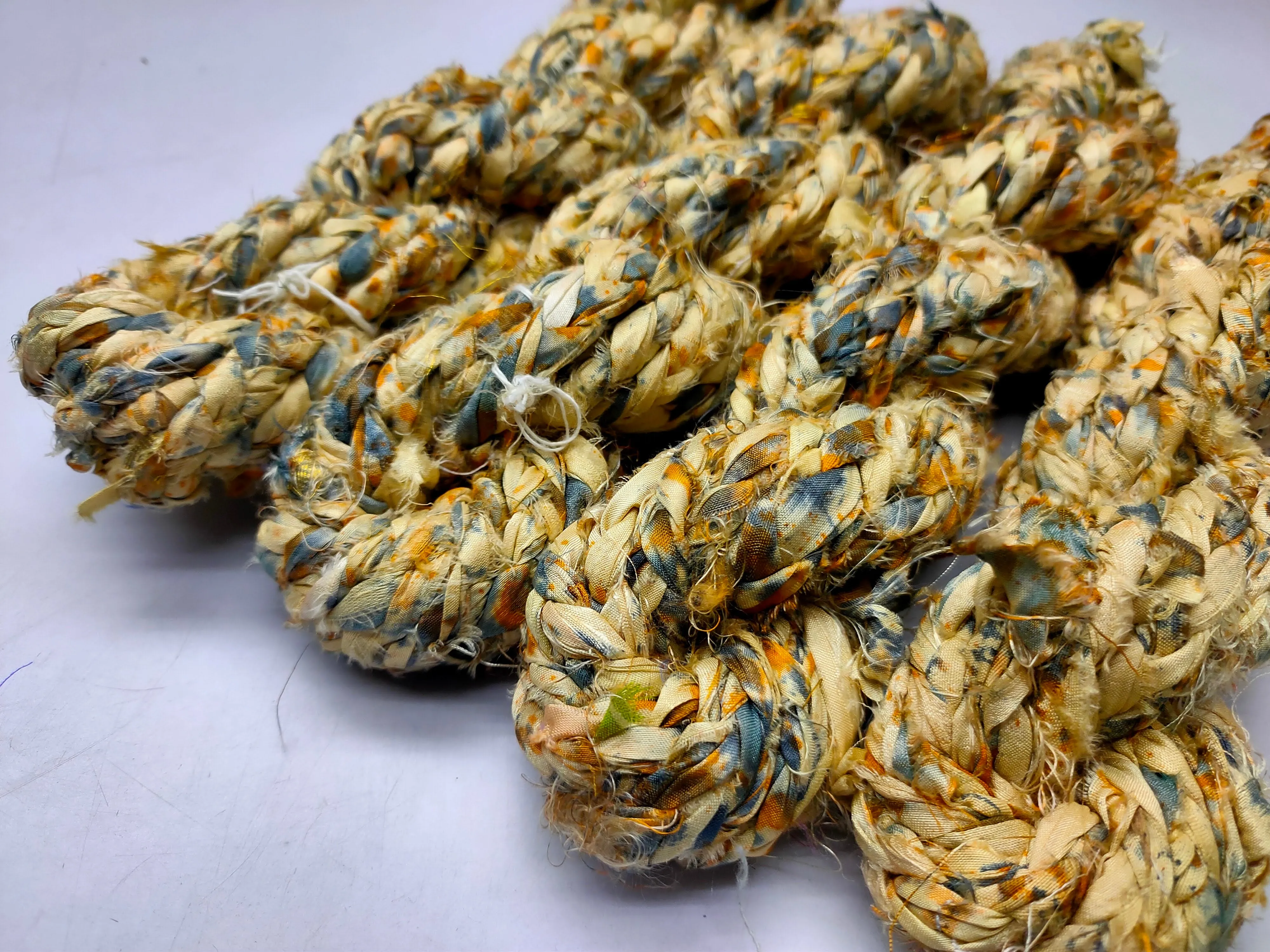 Recycled Sari Silk Ribbon Braided - ButterScotch