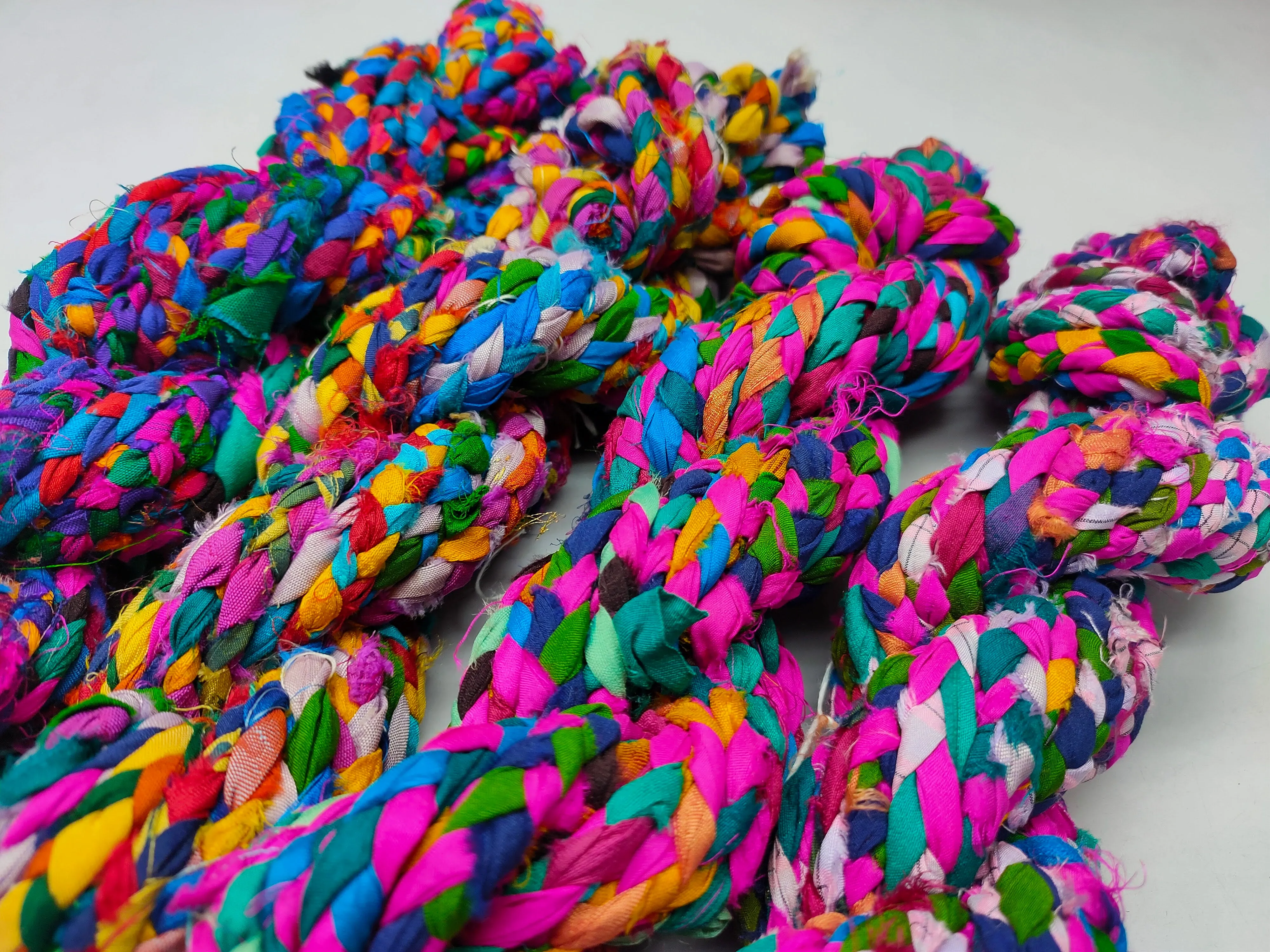 Recycled Sari Silk Ribbon Braided - MultiColor