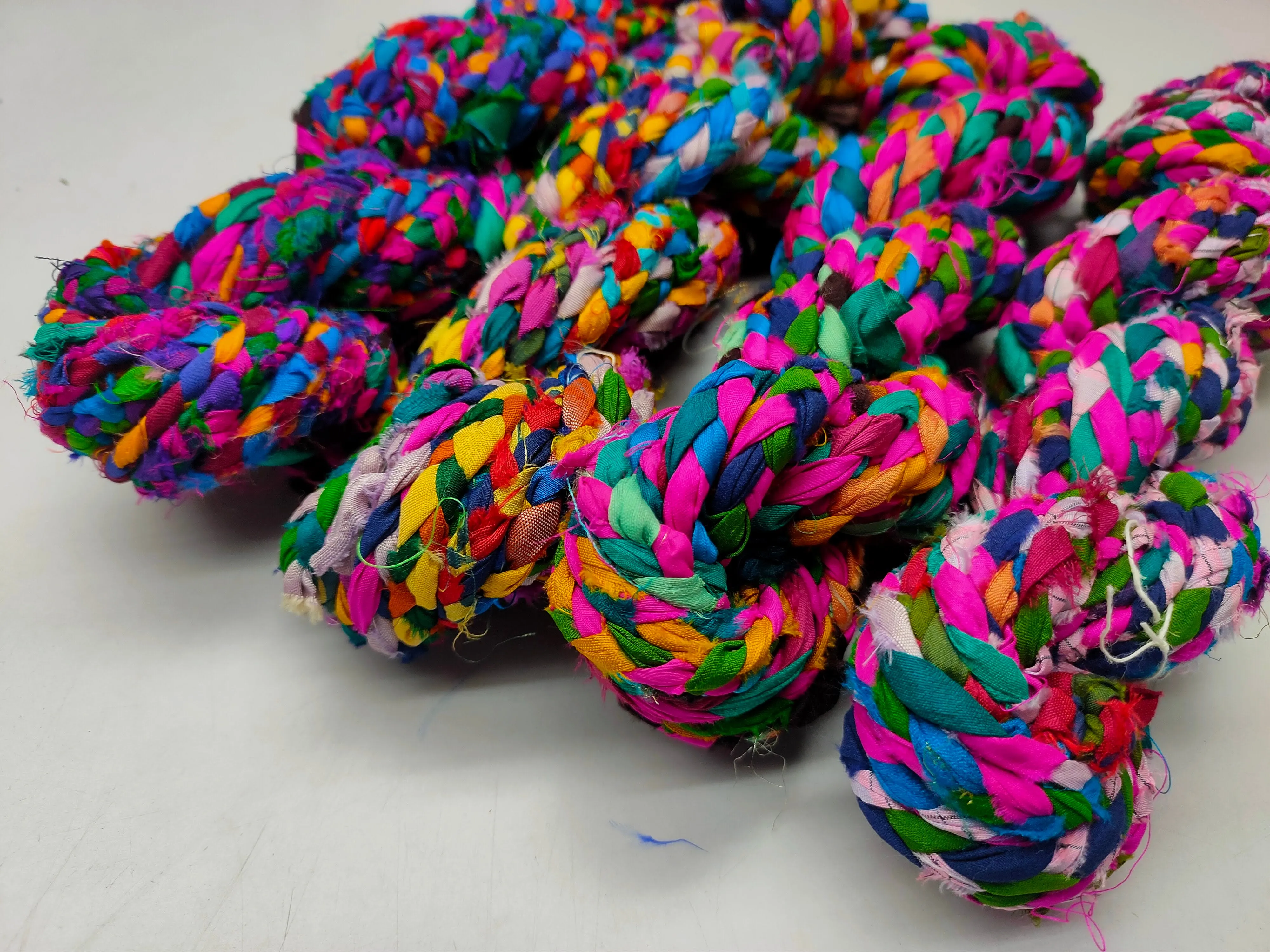 Recycled Sari Silk Ribbon Braided - MultiColor