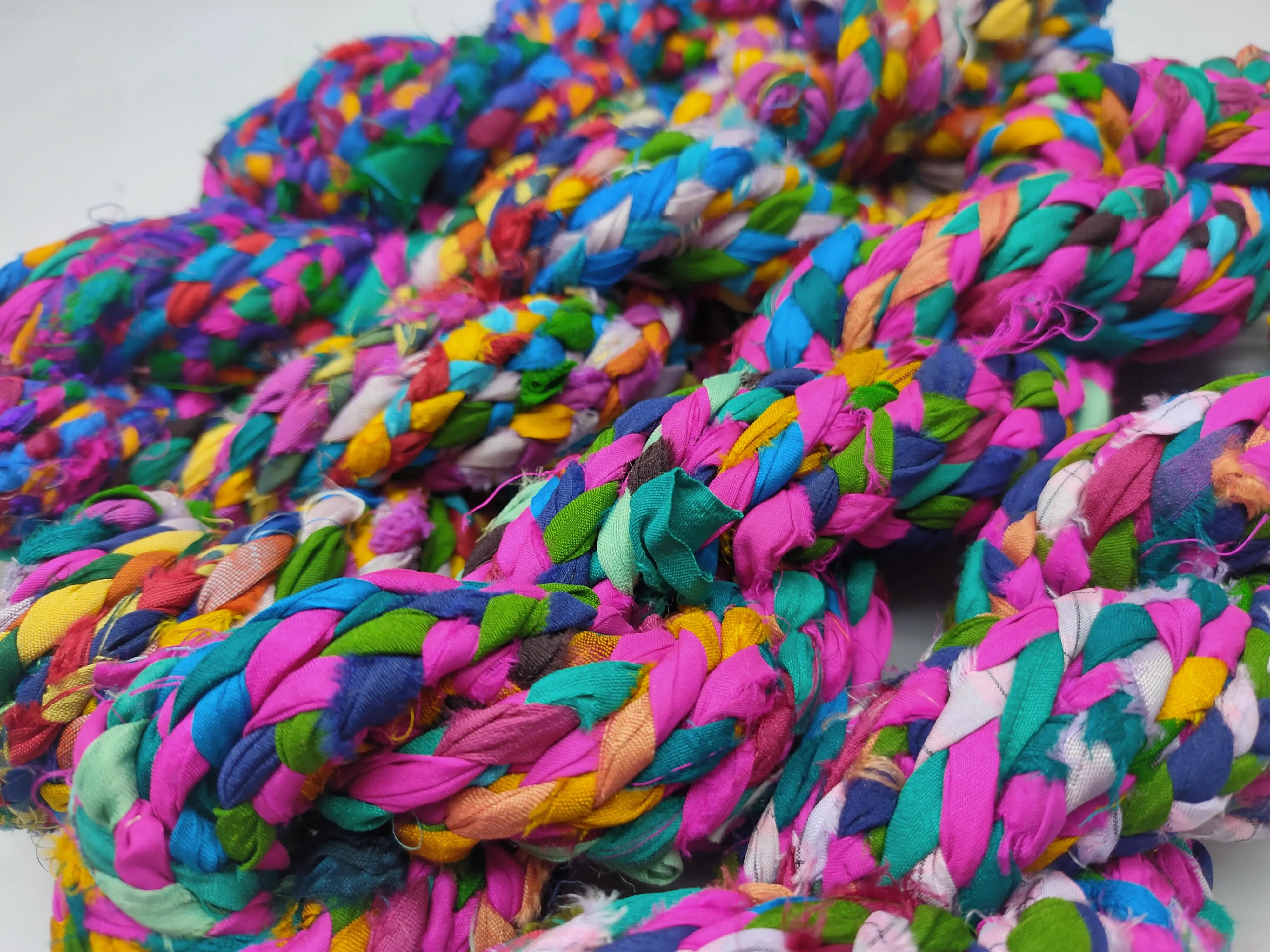 Recycled Sari Silk Ribbon Braided - MultiColor
