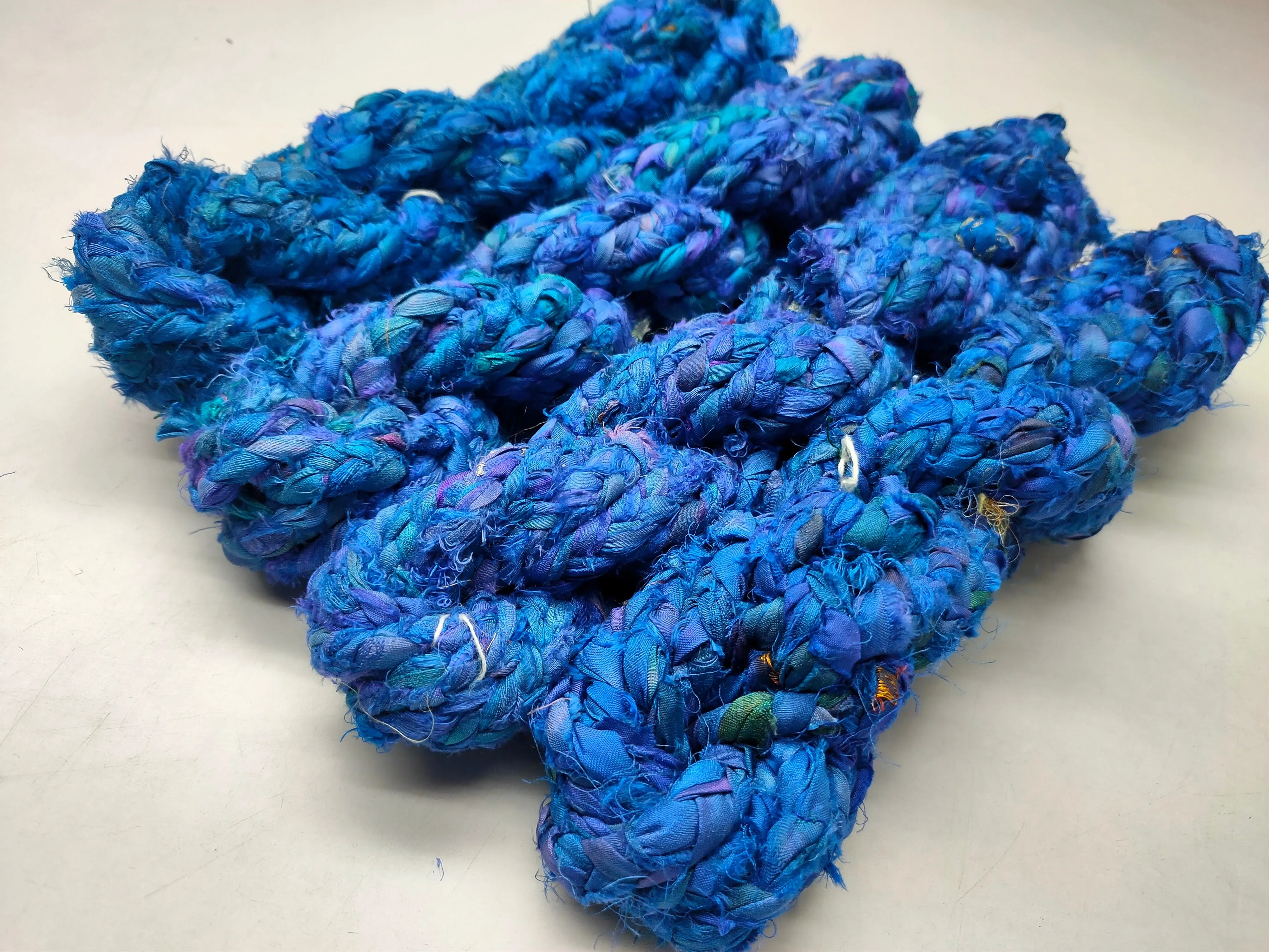 Recycled Sari Silk Ribbon Braided - Sea Blue