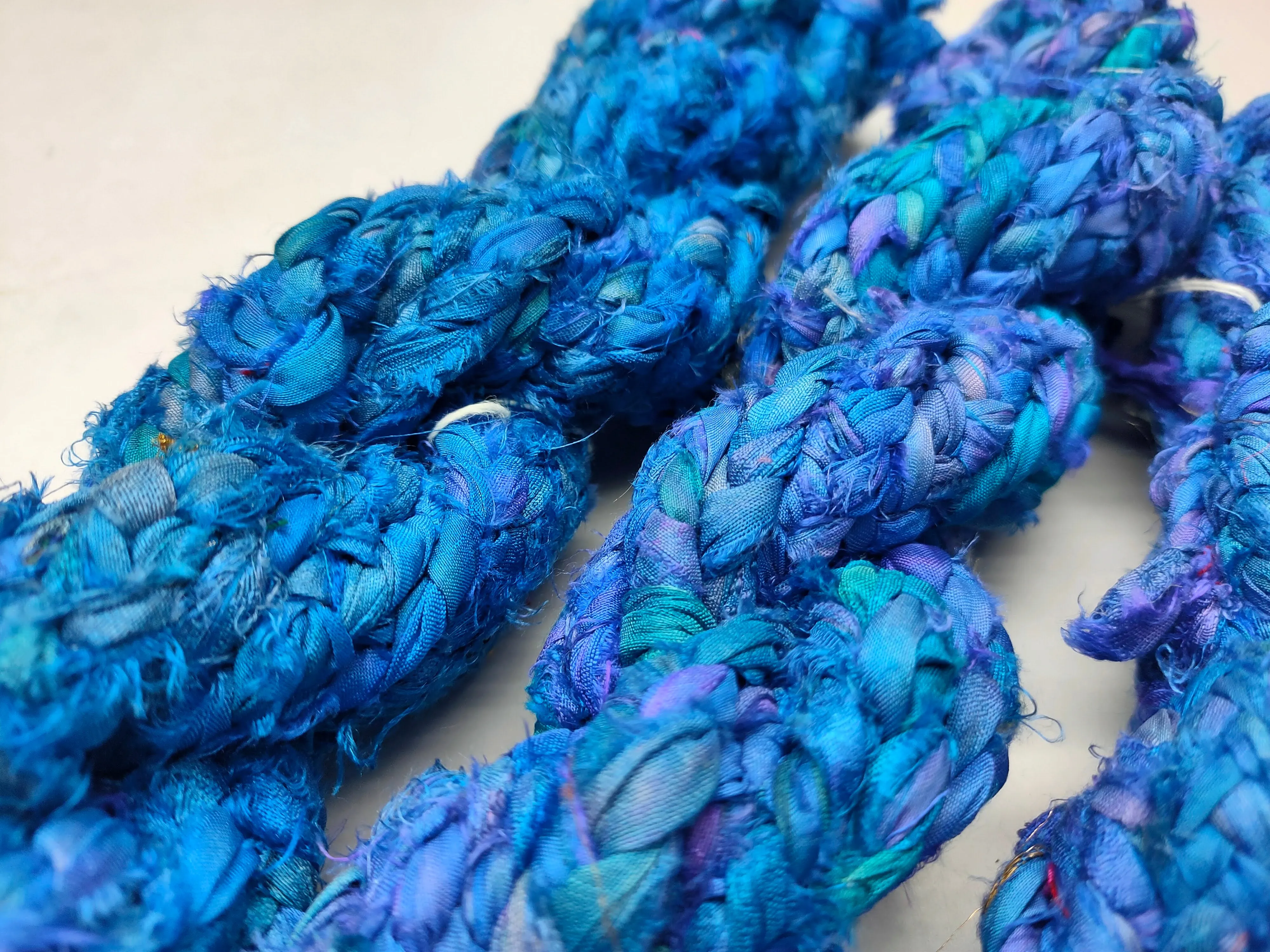 Recycled Sari Silk Ribbon Braided - Sea Blue