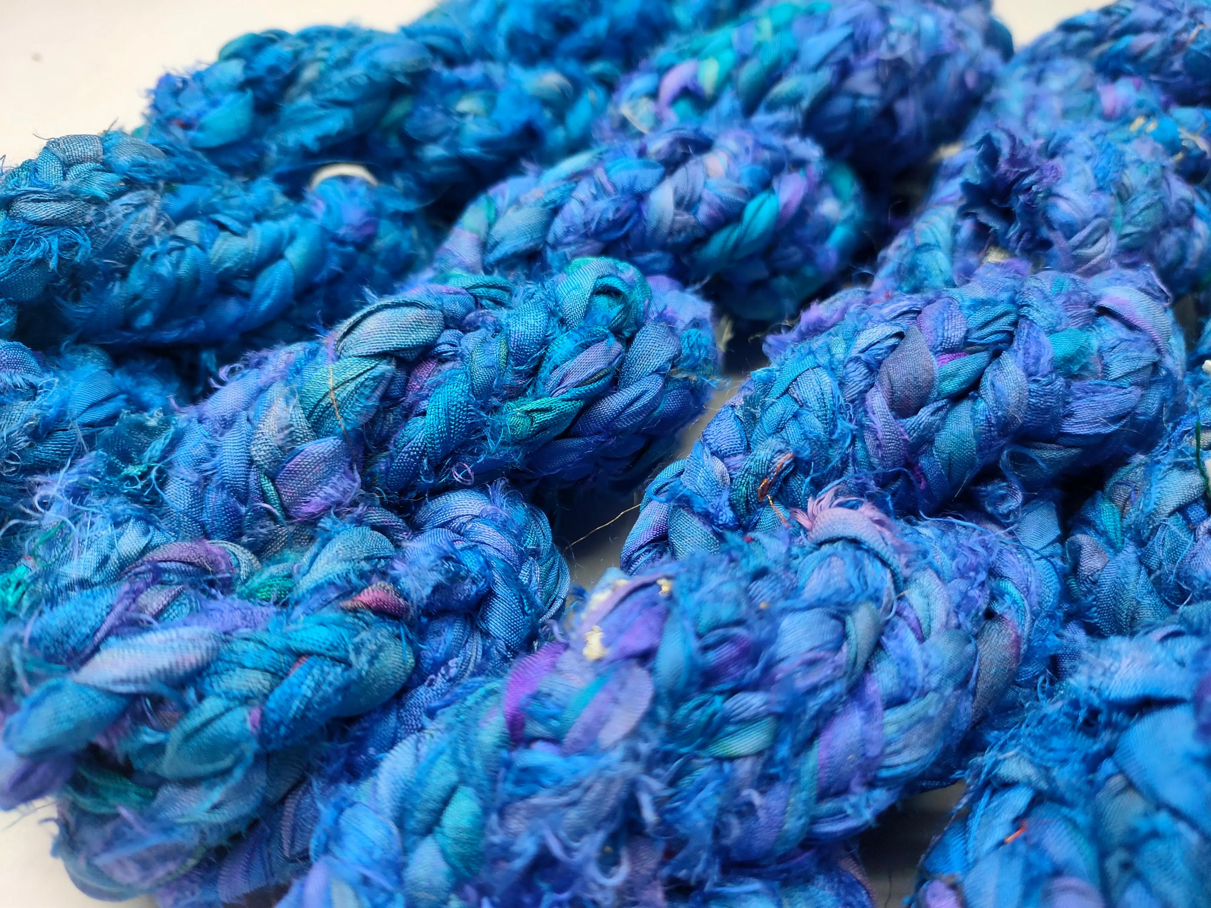 Recycled Sari Silk Ribbon Braided - Sea Blue