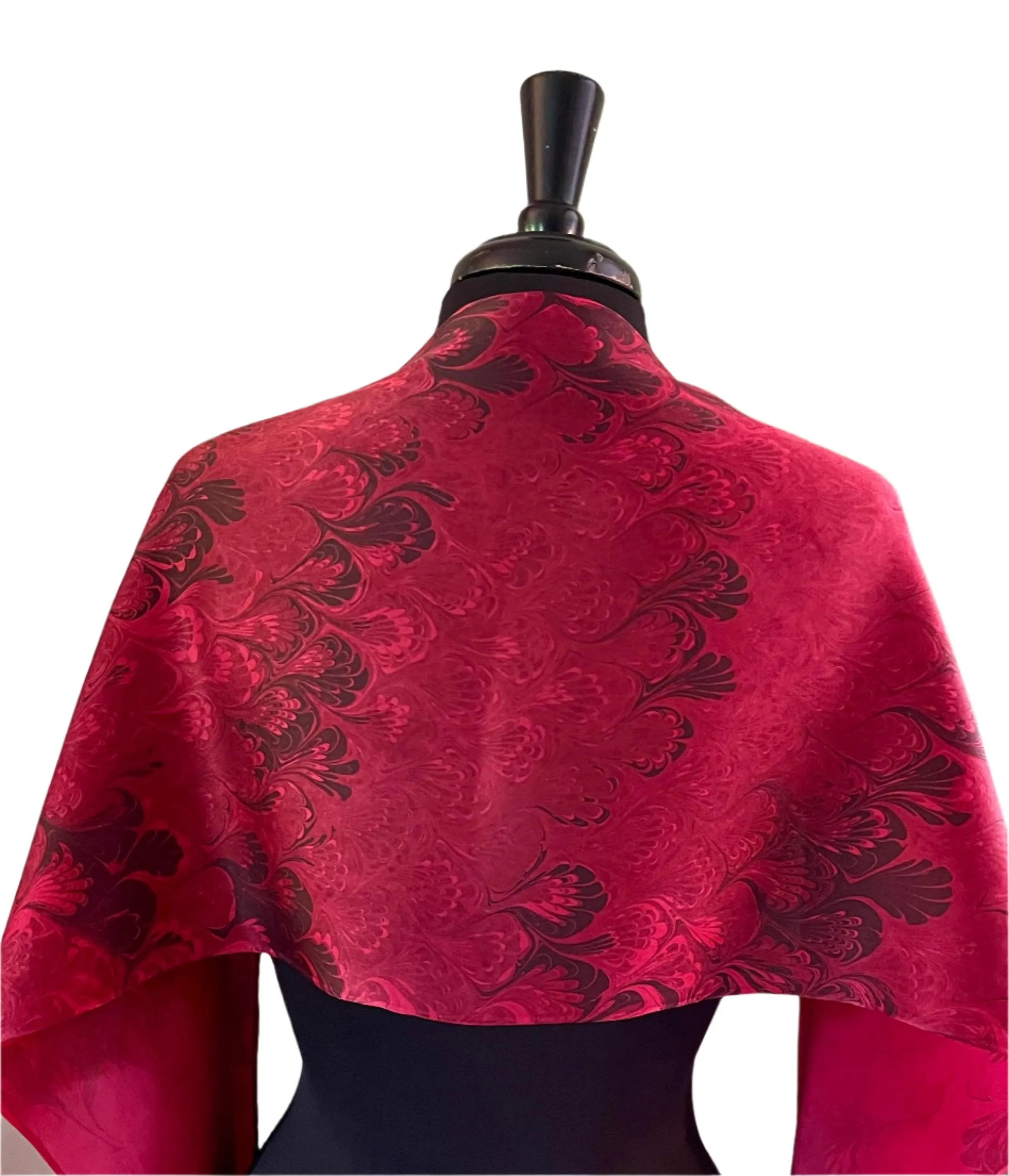 Red Bouquet Charmeuse Silk 72x14” bold fun. This beautiful silk makes a unique dresser cover and scarf
