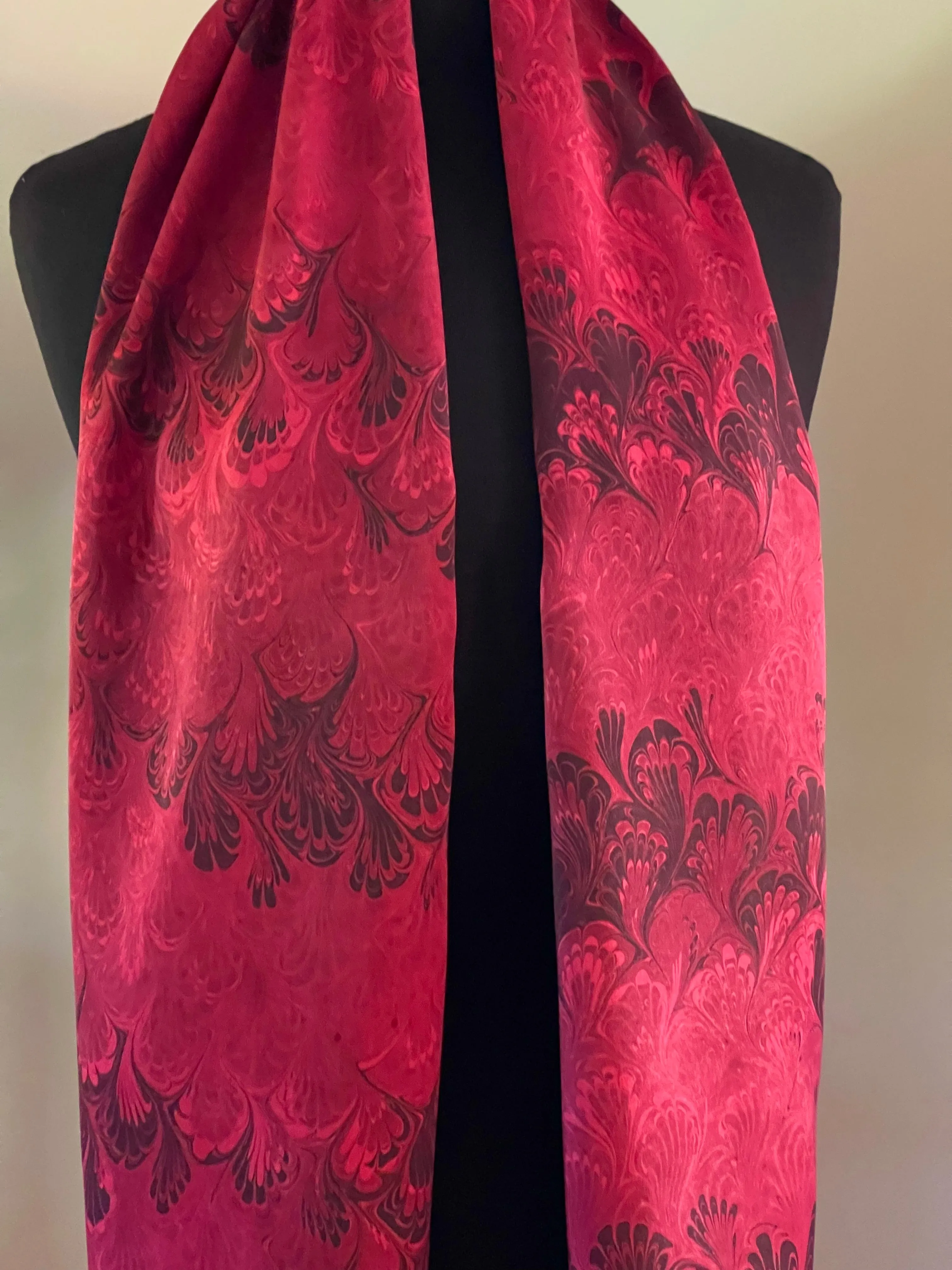 Red Bouquet Charmeuse Silk 72x14” bold fun. This beautiful silk makes a unique dresser cover and scarf