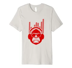 Red Jammin Monkey Rockin Headphones Shades T-Shirt