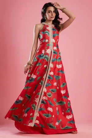 Red Printed Tunic Set