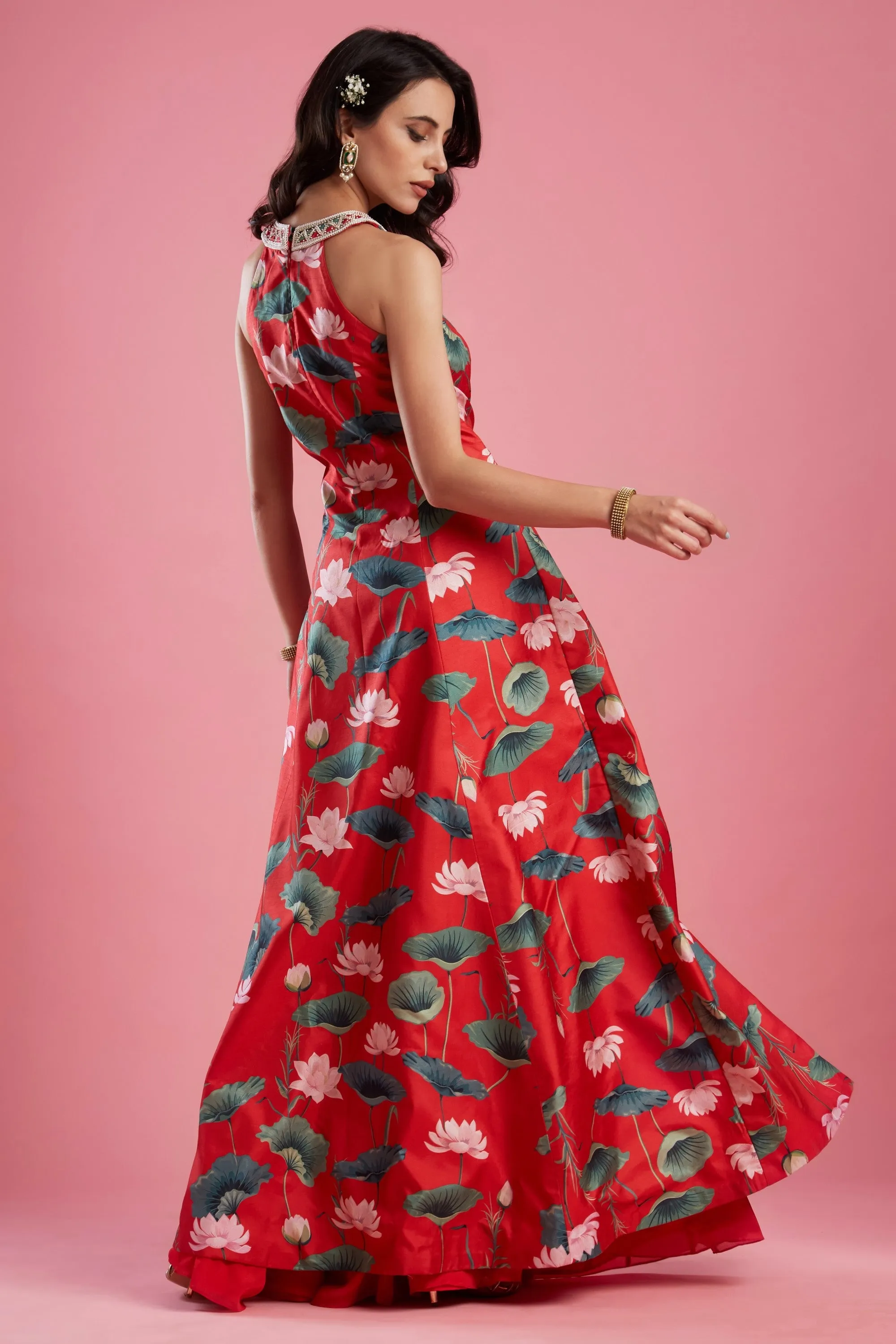 Red Printed Tunic Set