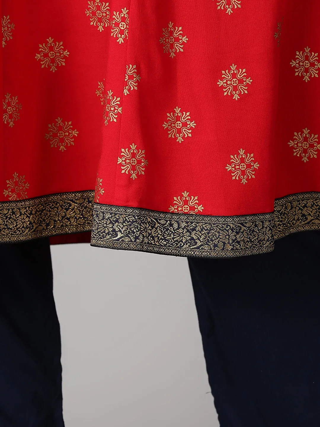 Red Rayon Ethnic Motifs Gold Printed Kurta