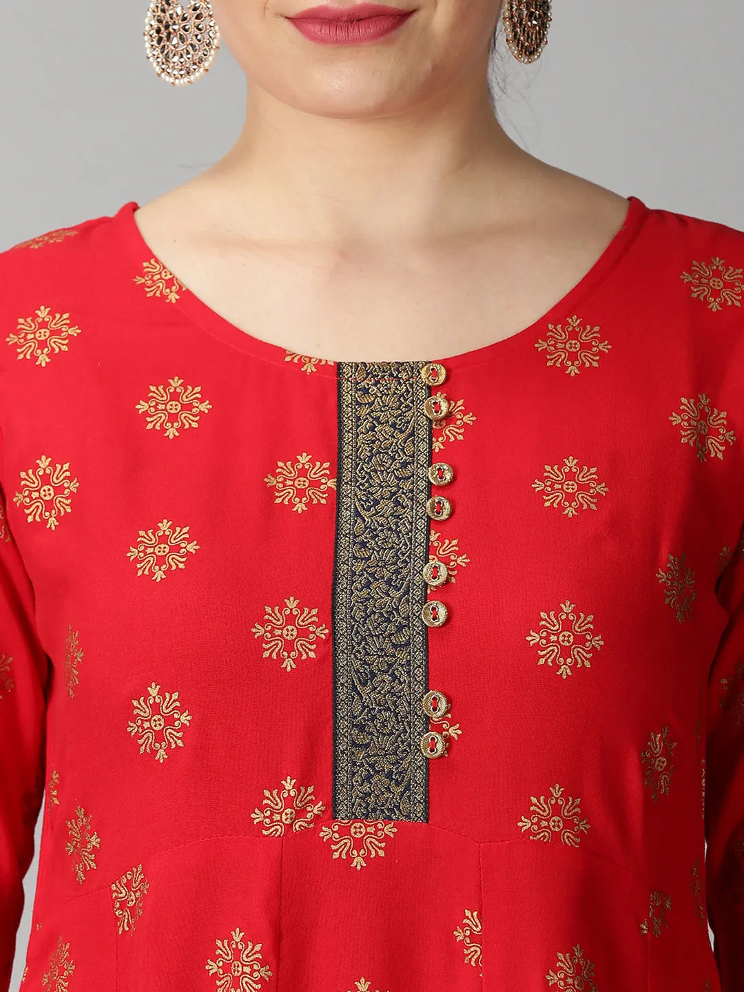 Red Rayon Ethnic Motifs Gold Printed Kurta