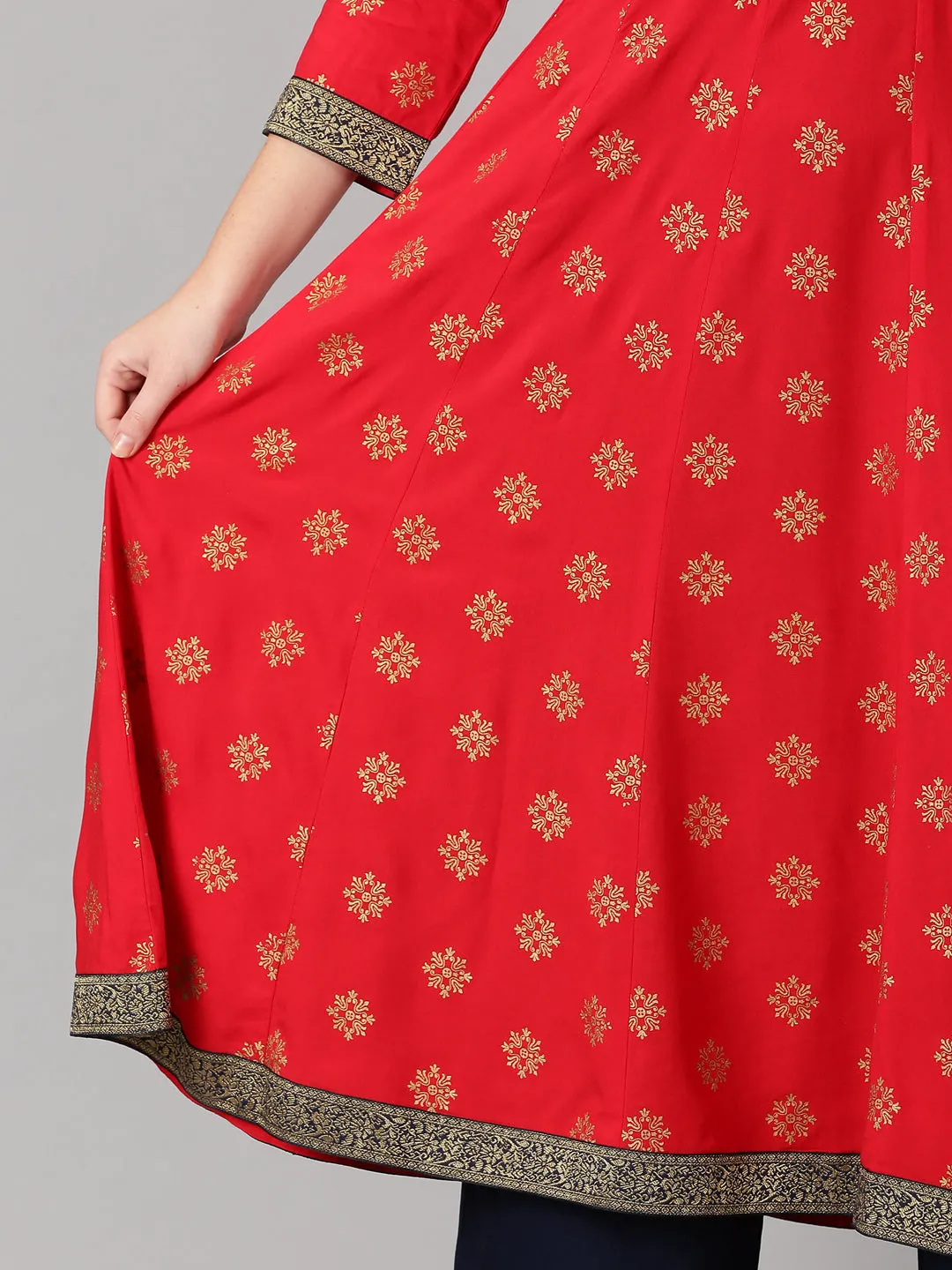 Red Rayon Ethnic Motifs Gold Printed Kurta