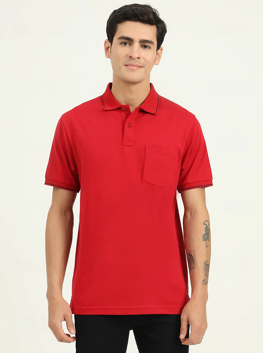 Red Solid Slim Fit Polo T-Shirt | Greenfibre