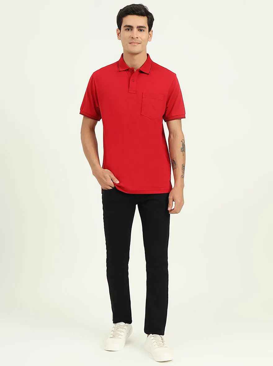 Red Solid Slim Fit Polo T-Shirt | Greenfibre