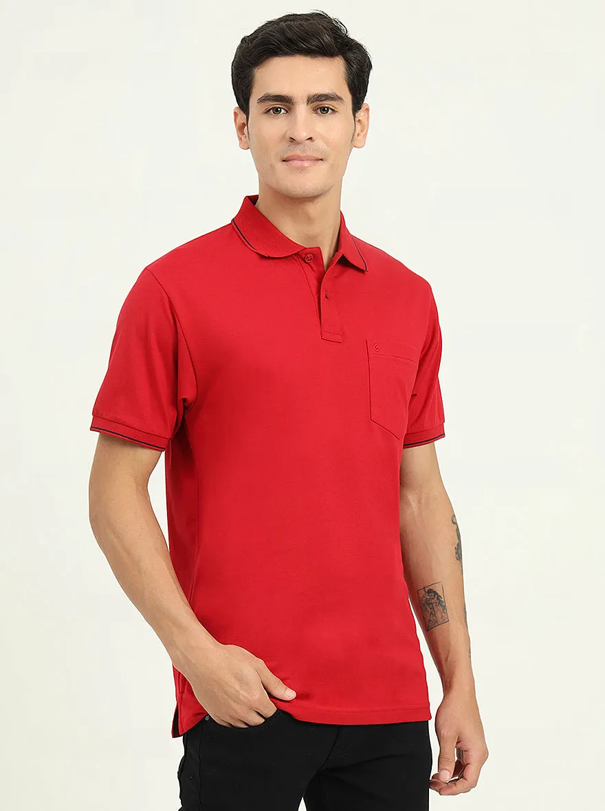 Red Solid Slim Fit Polo T-Shirt | Greenfibre