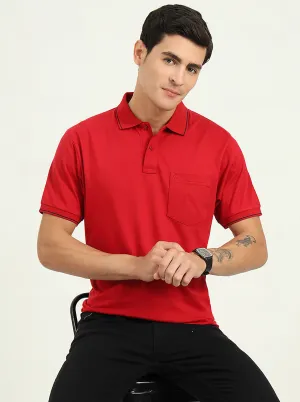 Red Solid Slim Fit Polo T-Shirt | Greenfibre