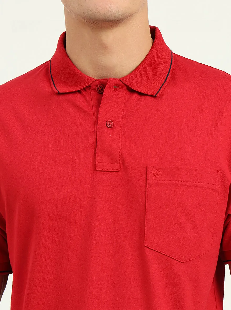 Red Solid Slim Fit Polo T-Shirt | Greenfibre