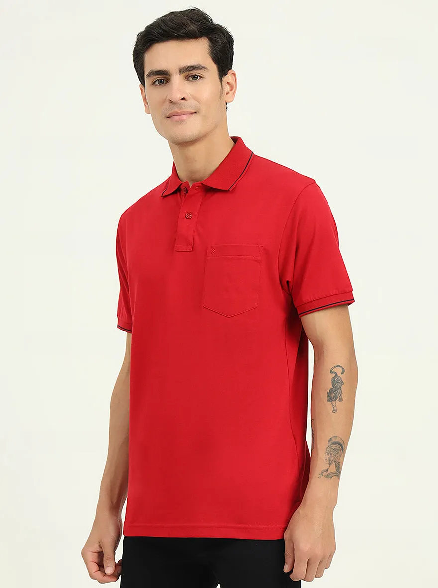 Red Solid Slim Fit Polo T-Shirt | Greenfibre