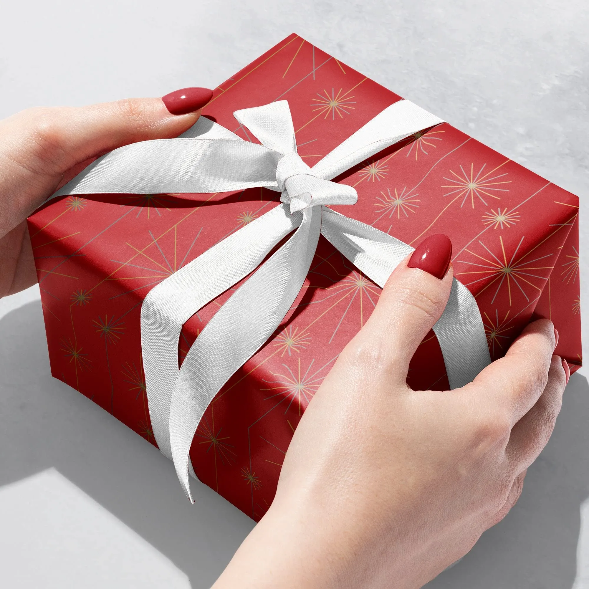 Red Starburst Jumbo Holiday Gift Wrap, 2 Rolls
