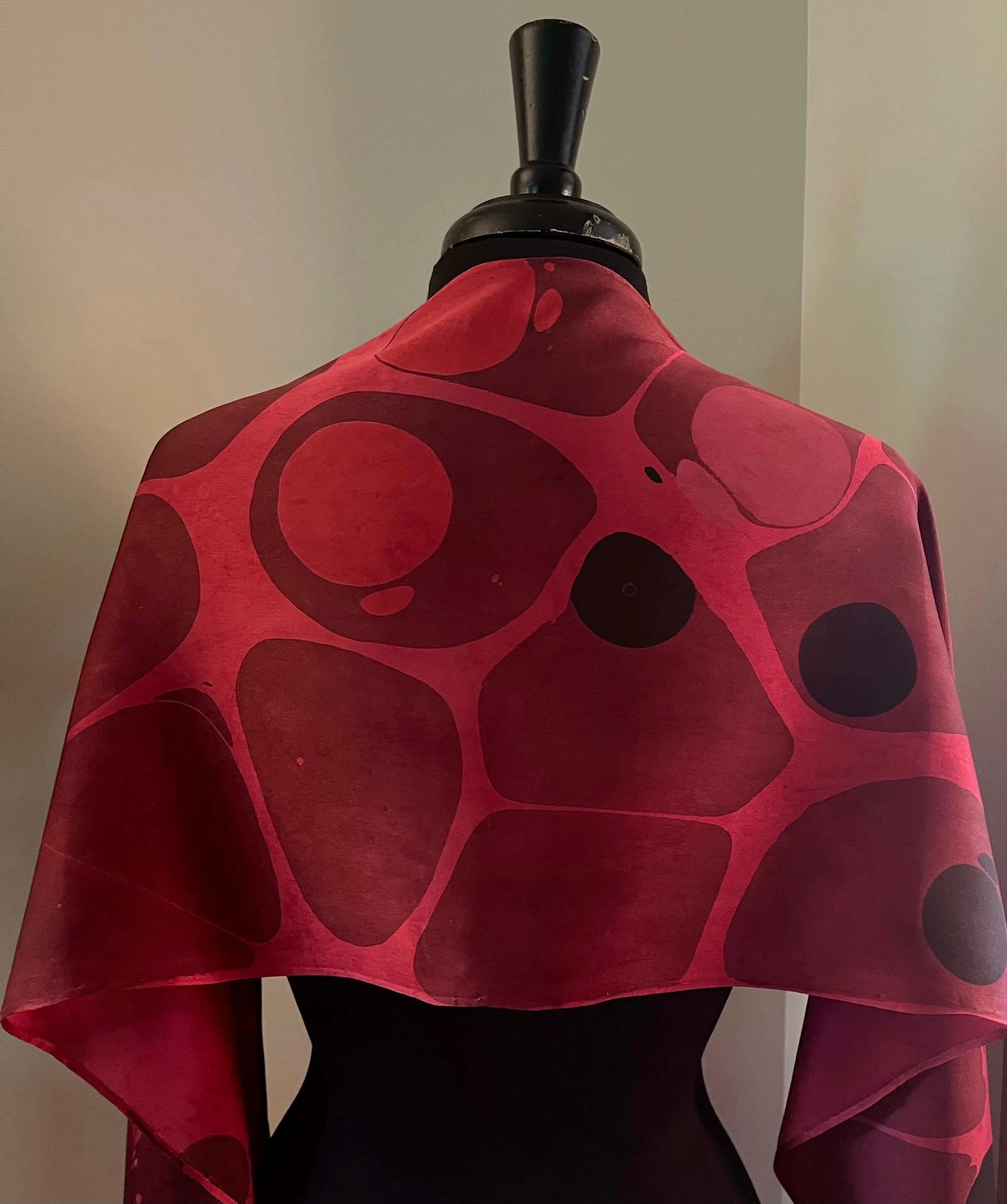 Red Stone Charmeuse Silk 72x14” bold fun. This beautiful silk makes a unique  dresser cover and scarf .