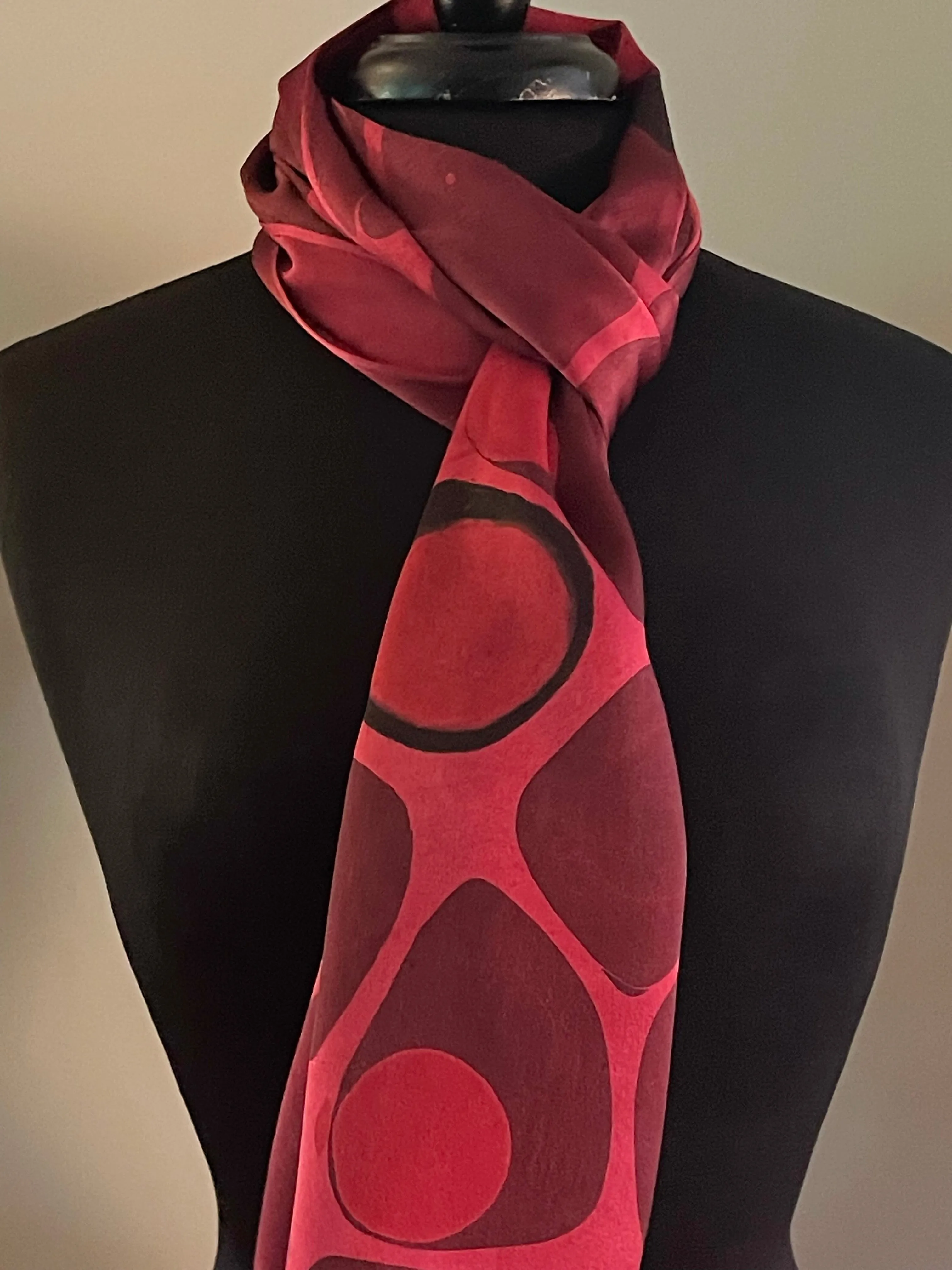 Red Stone Charmeuse Silk 72x14” bold fun. This beautiful silk makes a unique  dresser cover and scarf .