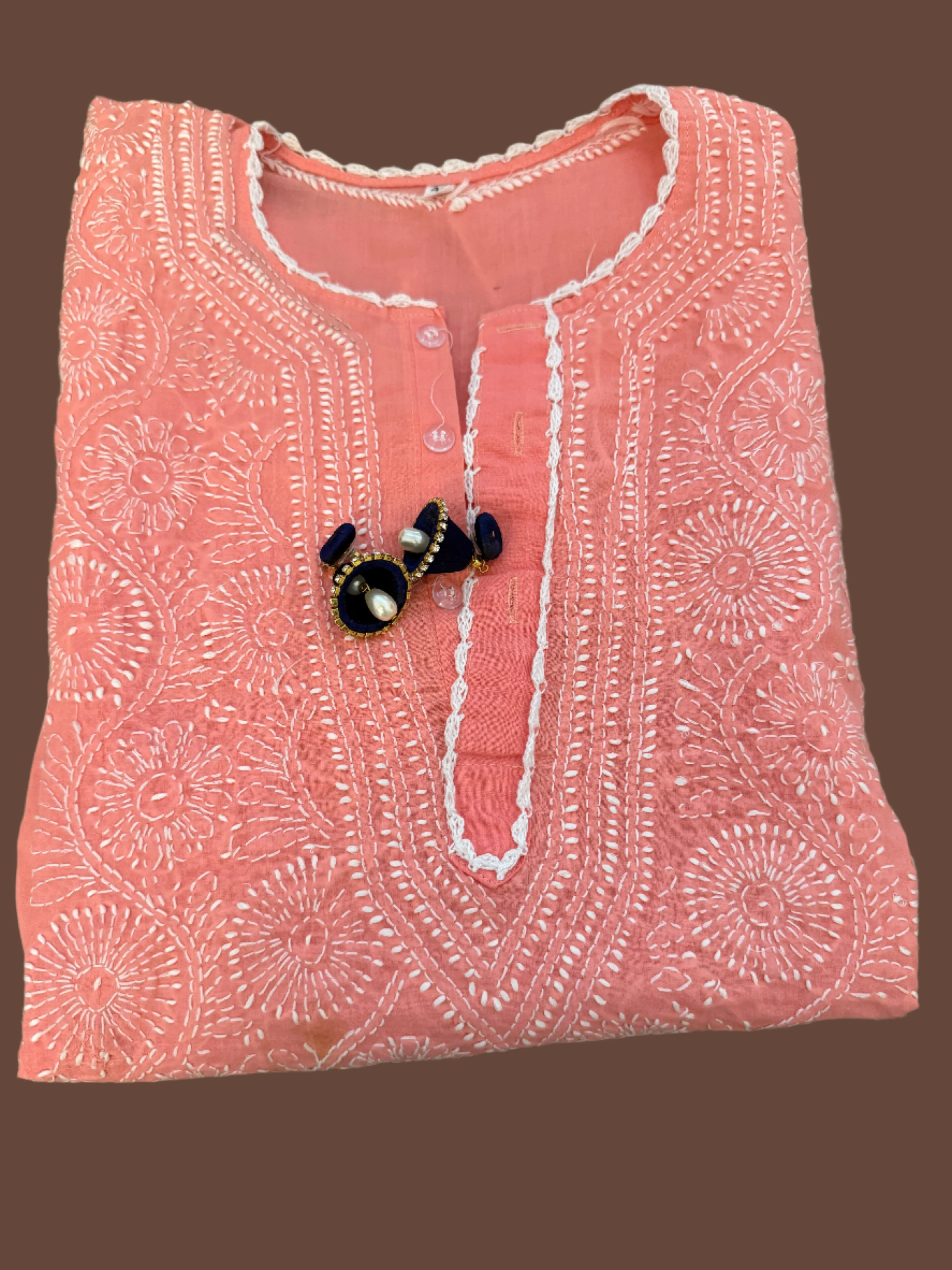 Rehana - Coral chikankari Kurta | A bouquet of roses