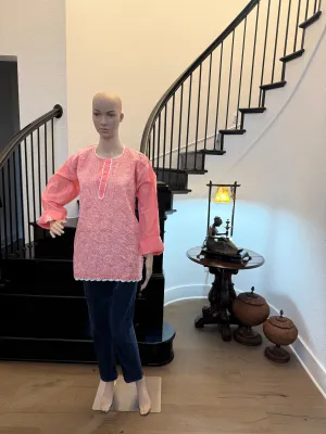 Rehana - Coral chikankari Kurta | A bouquet of roses