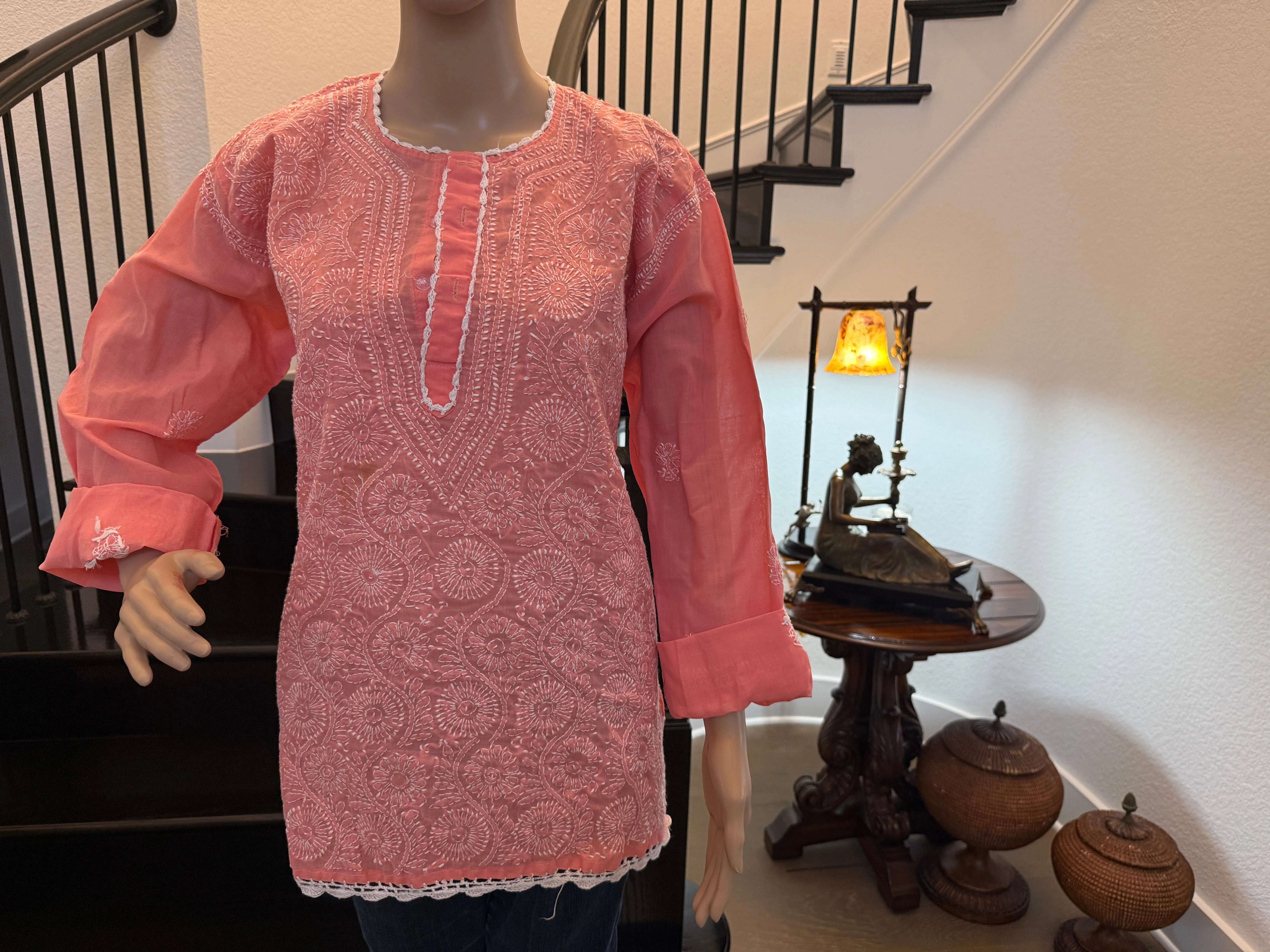 Rehana - Coral chikankari Kurta | A bouquet of roses