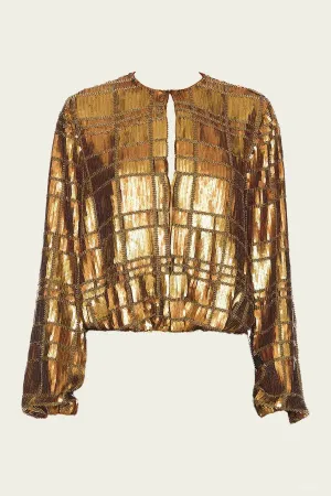 Reis Sequin Long Sleeve Top in Bronze