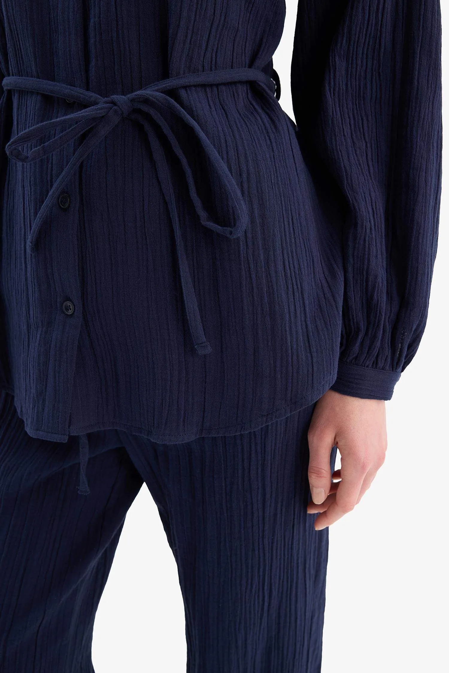 Relax Fit Basic Laced Muslin Long Sleeve Shirt