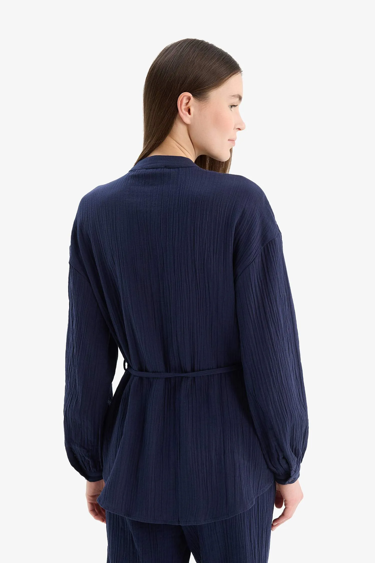 Relax Fit Basic Laced Muslin Long Sleeve Shirt