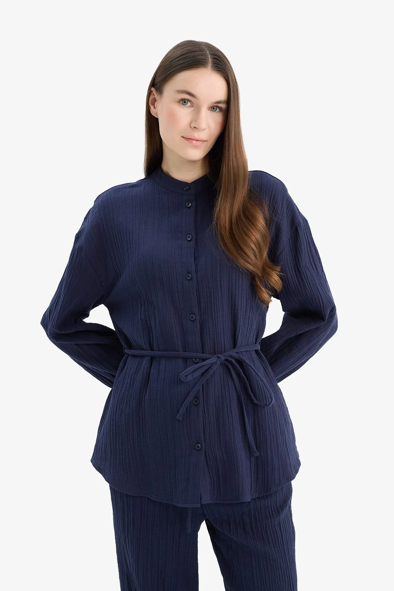 Relax Fit Basic Laced Muslin Long Sleeve Shirt