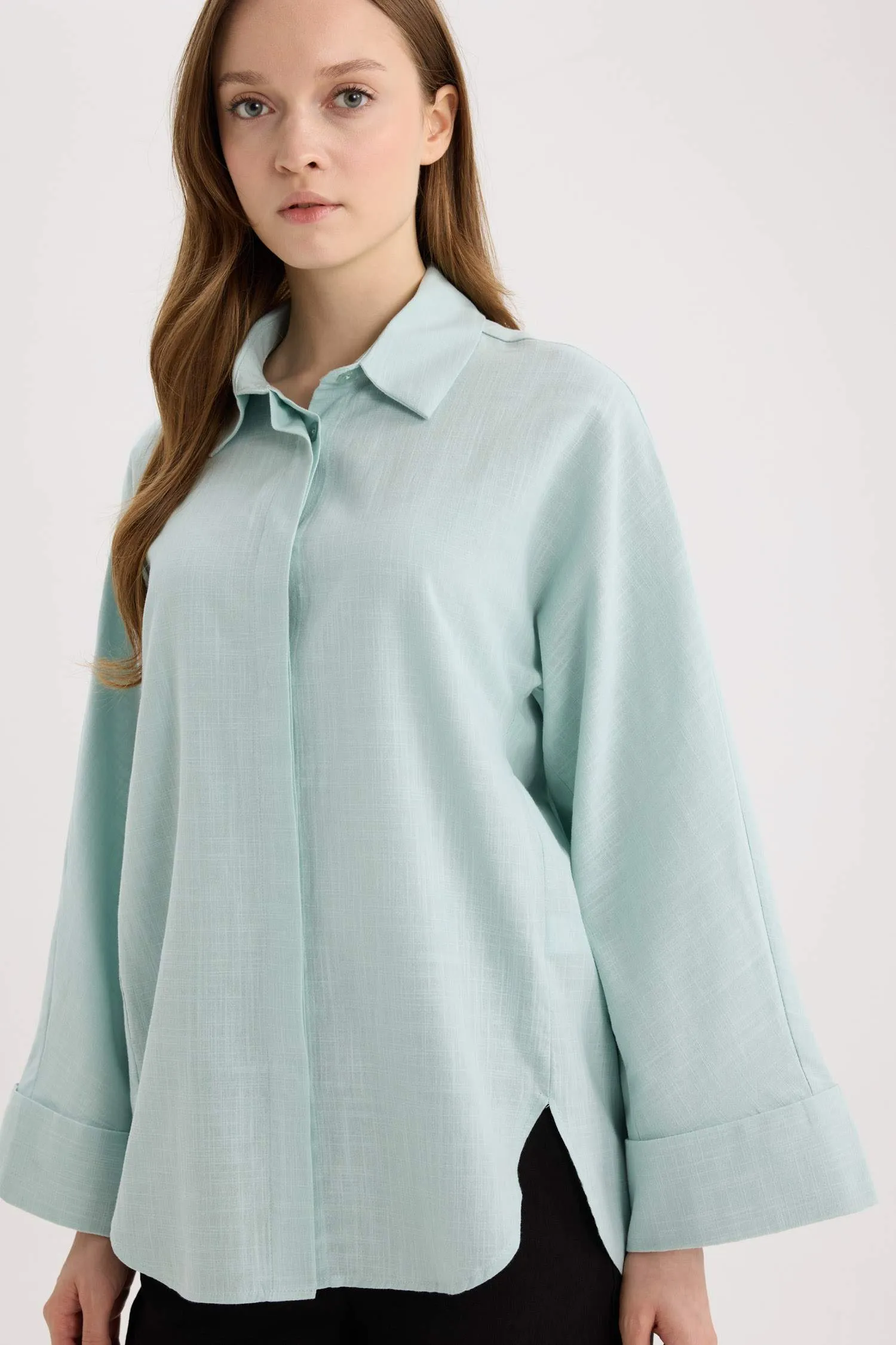 Relax Fit Linen Blend Long Sleeve Tunic