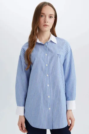 Relax Fit Poplin Shirt Collar Long Sleeve Tunic