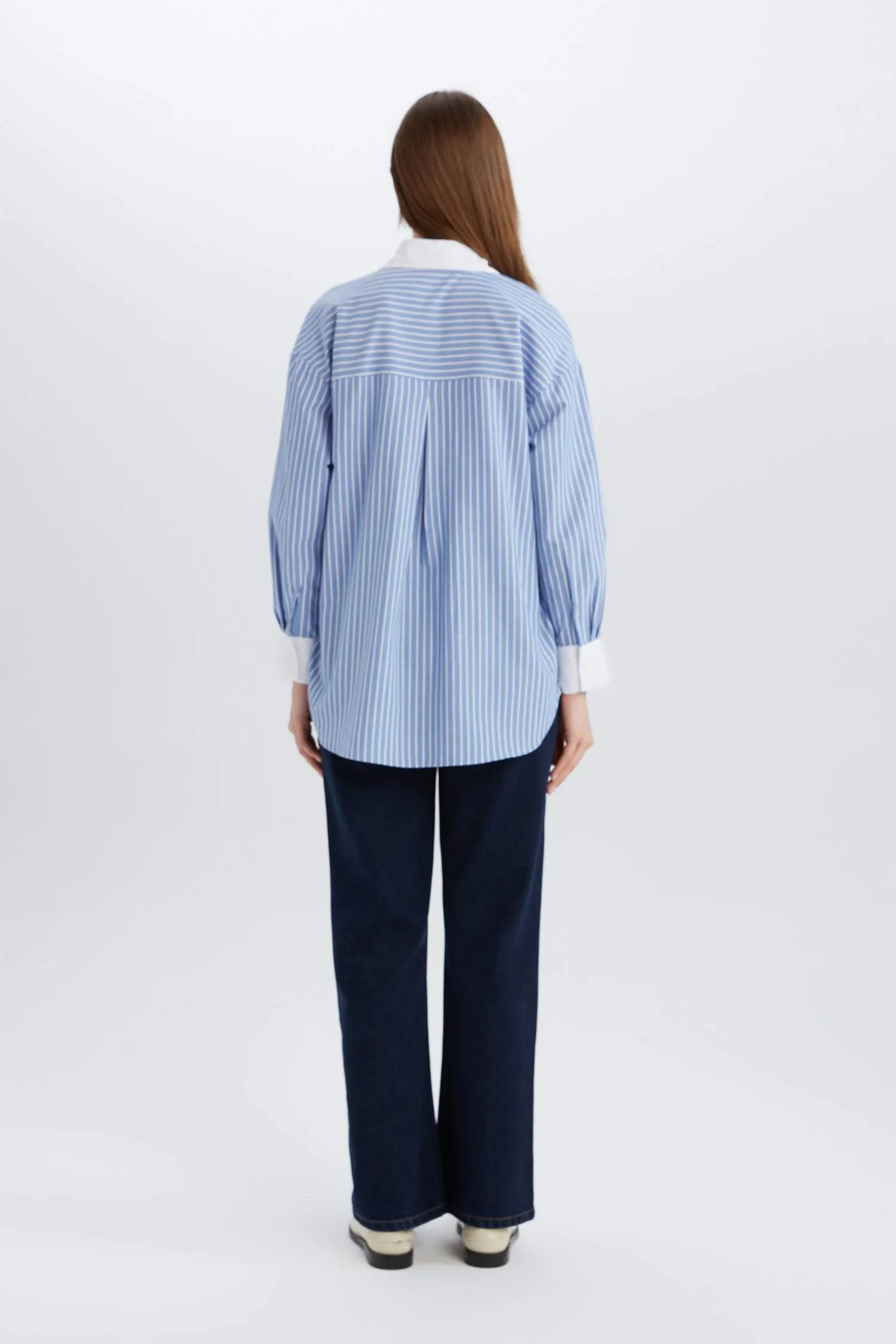 Relax Fit Poplin Shirt Collar Long Sleeve Tunic