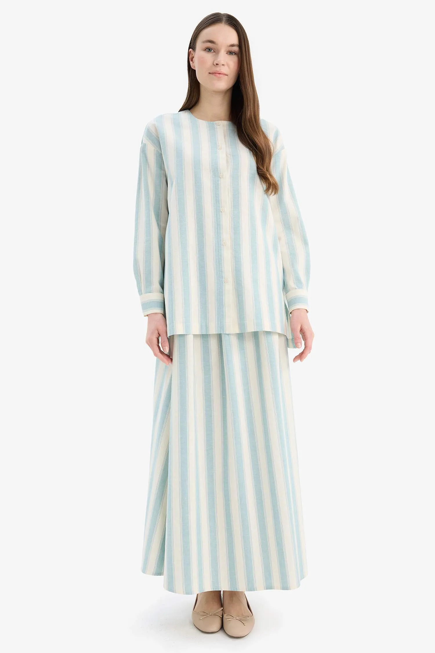 Relax Fit Striped Linen Long Sleeve Shirt