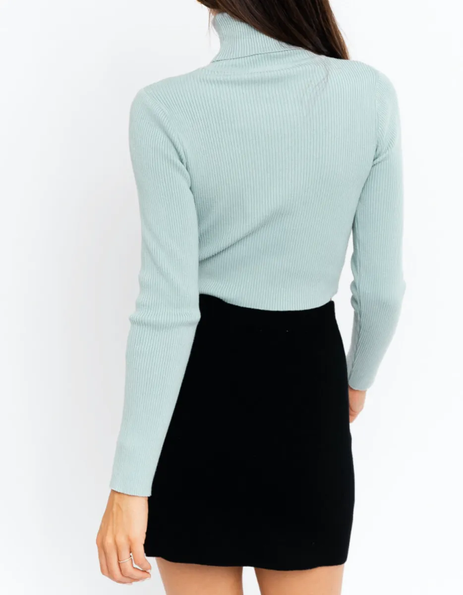 Rib Cut Out Turtleneck Sweater