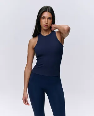 Rib Racer Vest Top - Navy Blue