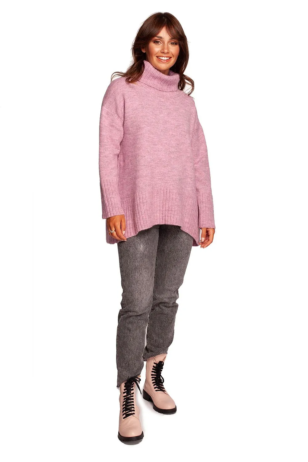 Ribbed Hem Turtleneck Sweater