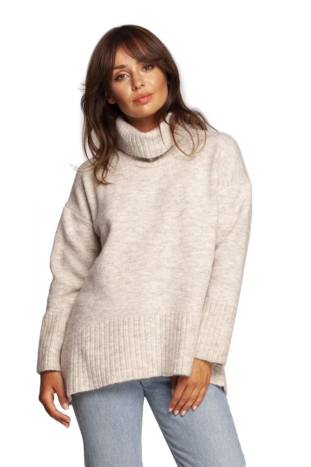 Ribbed Hem Turtleneck Sweater