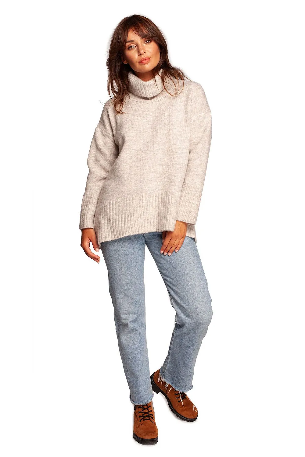 Ribbed Hem Turtleneck Sweater