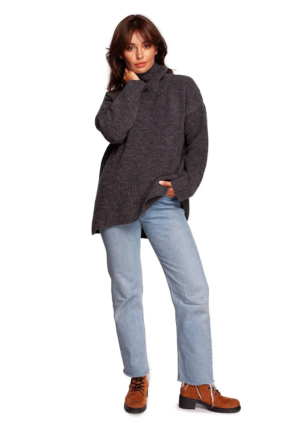 Ribbed Hem Turtleneck Sweater