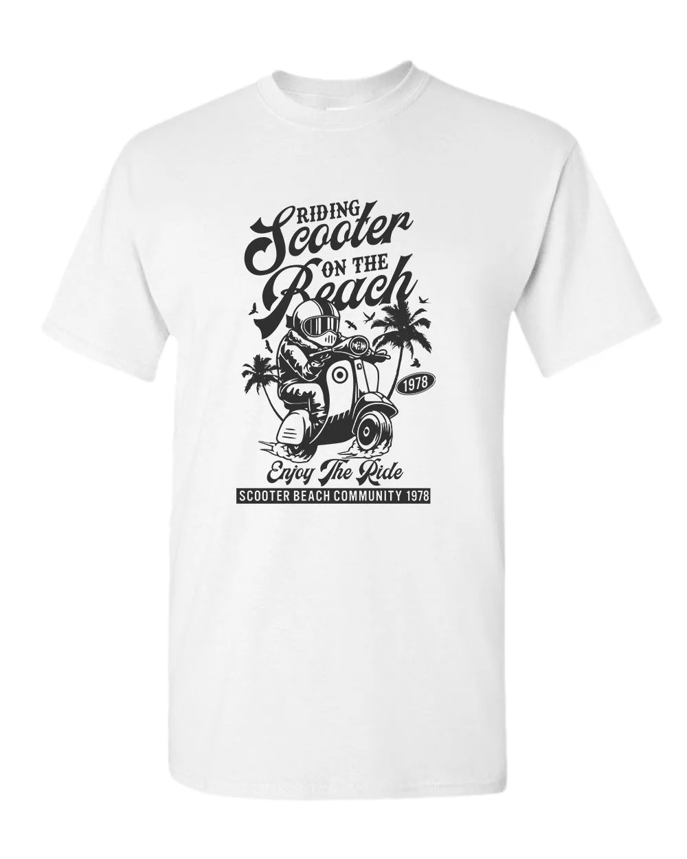 Riding scooter on the beach, enjoy the ride t-shirt