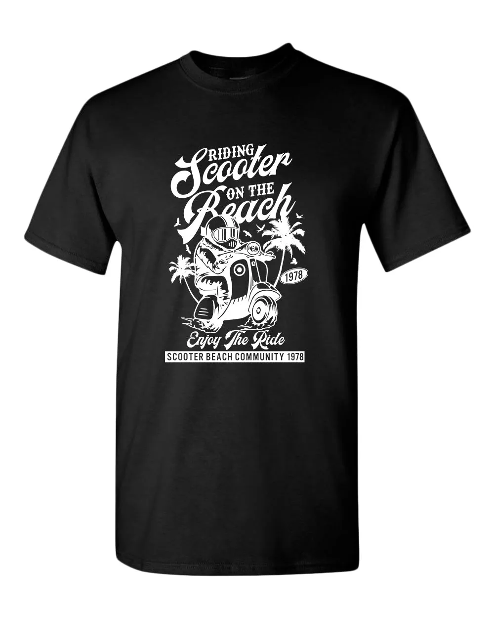 Riding scooter on the beach, enjoy the ride t-shirt