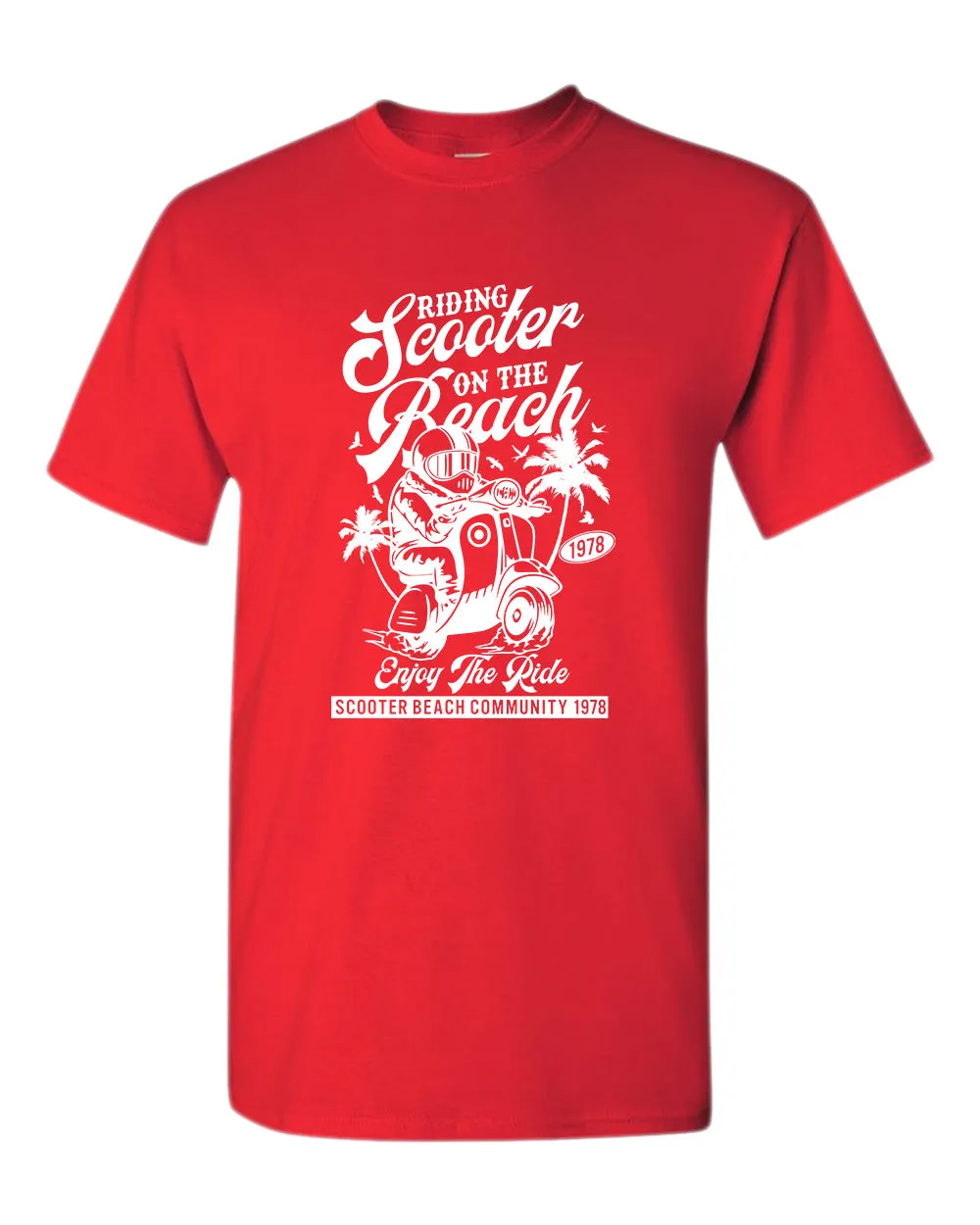 Riding scooter on the beach, enjoy the ride t-shirt